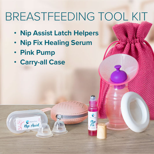 Breastfeeding kit with haakaa style breast pump and organic nipple cream. This breastfeeding kit makes a great baby shower gift for breastfeeding essentials.