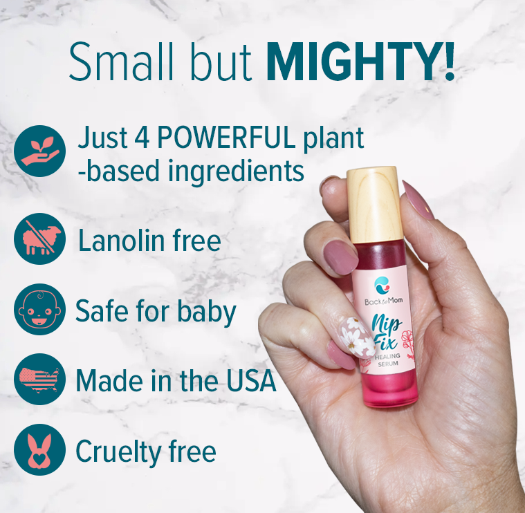 Nip Fix Healing Serum - Back to Mom heal sore cracked nipples with he best nipple cream. Organic nipple cream made in the USA. Fix sore nipples from breastfeeding with organic nipple oil. sooth sore nipples. Organic nipple cream to heal sore nipples. Small bottle nipple oil. Pumping lubricant.